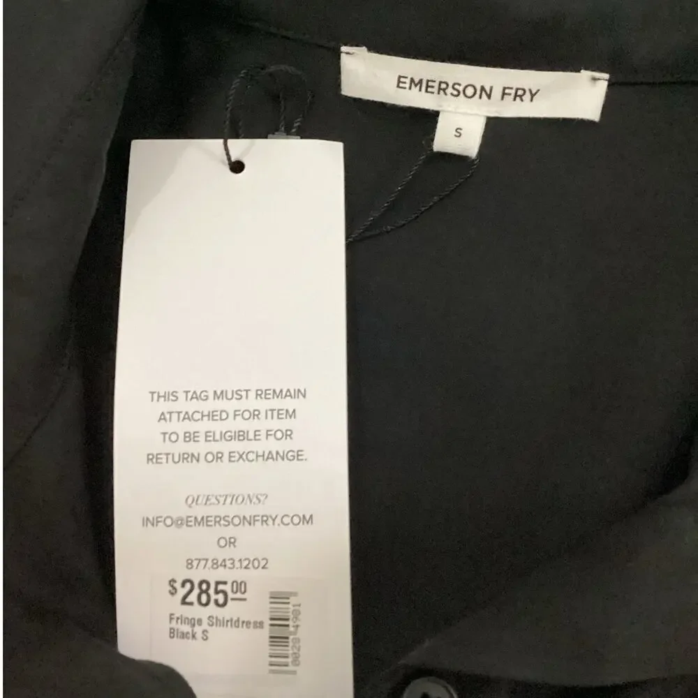 Emerson Fry Fringe Shirtdress In Black Tencel Button Front Pockets Size Small - Picture 14 of 15
